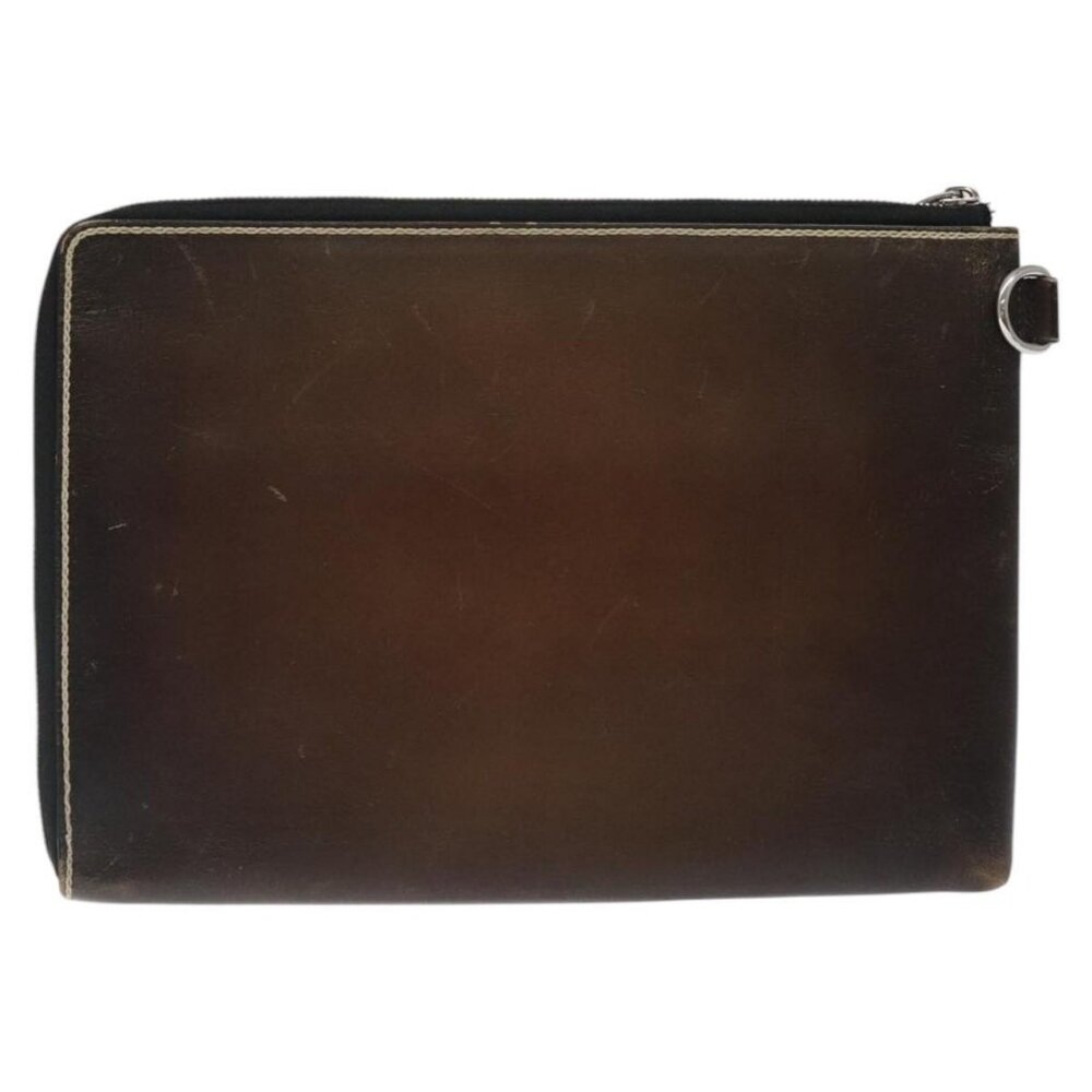 Berluti Calligraphy Clutch Bag Leather Brown Silver Auth yk17944